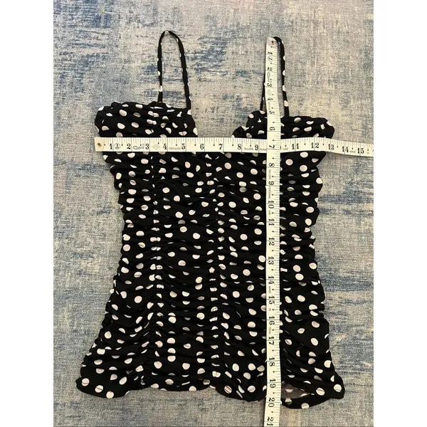 Venus Black White Polka Dot Ruched Sweetheart Ruffle Neckline Cami Tank Small - Image 7