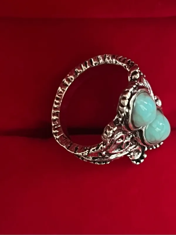 Boho/Vintage Design Stainless Steel Silver Faux Turquoise Ring Size 7 NWT - Image 3