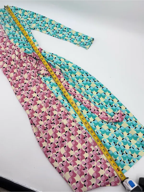 Diane Von Furstenberg Two-Tone Pink & Aqua Wrap Midi Dress - Image 9