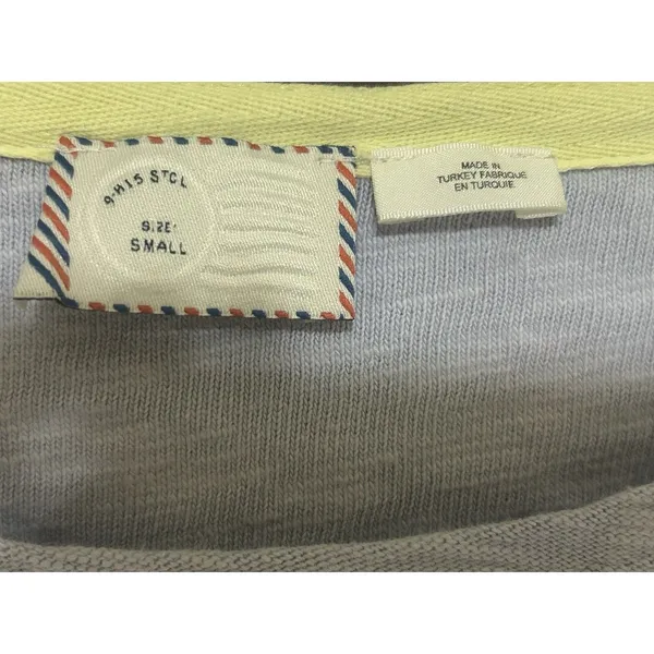 Anthropologie Postage Stamp Ruffle Sleeve Light Blue Curved Hem Cotton Top Small - Image 5
