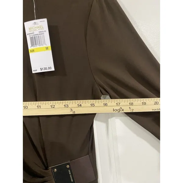 Michael Kors Faux Wrap Dress Brown Gold MK Buckle NWT M - Image 9
