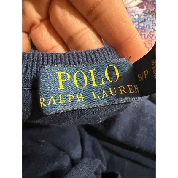 Polo Ralph Lauren Navy‎ Blue Cotton Cashmere Crewneck Sweater Mens Small S/P - Image 4