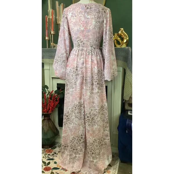 Entro Pink Floral Cutout Maxi Dress Balloon Sleeve V-Neck Boho D17638‎ Small - Image 3