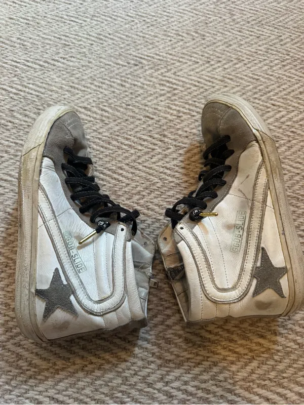Golden Goose Slide High-Top Sneakers in White and Beige - Image 5