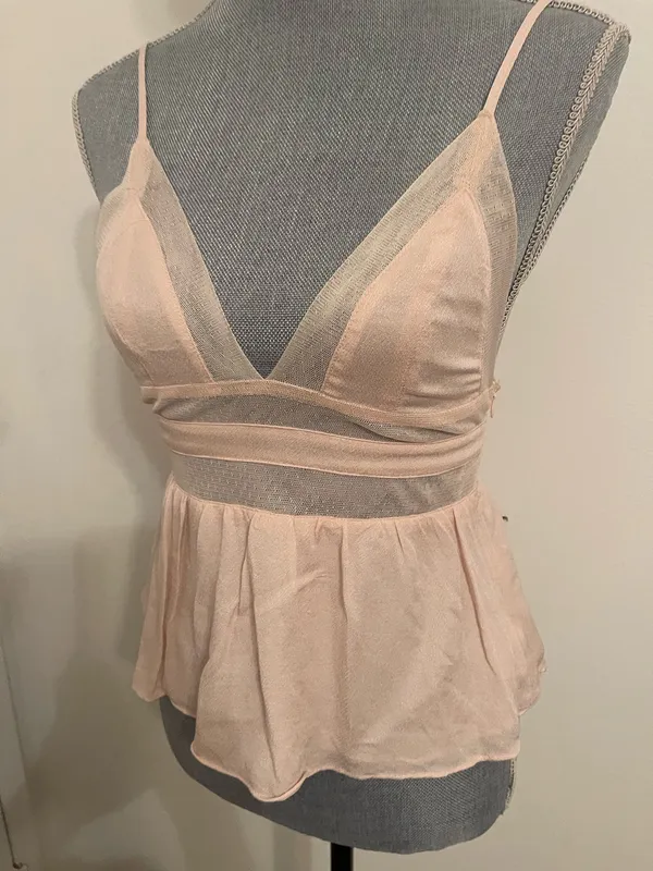 Delicate Peach Mesh Bralette Peplum Top . Size S Pink - Image 7