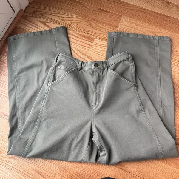 Pilcro Breaker Wide Leg Cotton Pants Olive Green Elastic Waist - Size Small - Image 2