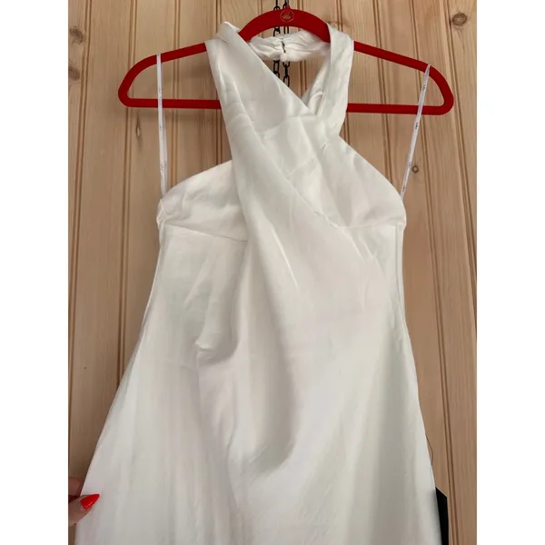 Lulus Beyond Classy White Satin Halter Midi Dress Engagement Party Elegant Large - Image 5