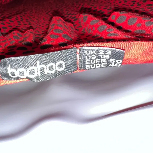 Boohoo Red Asymmetrical Ruffled faux Wrap Dress - Image 10