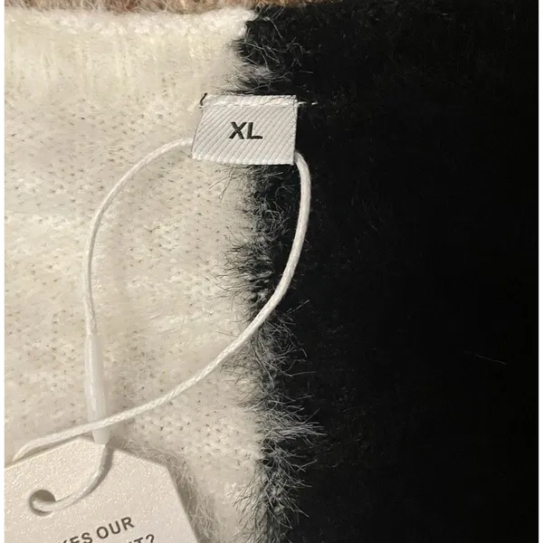 Black White Colorblock Fuzzy Cardigan Sweater Size XL Oversized Drop Shoulder - Image 12
