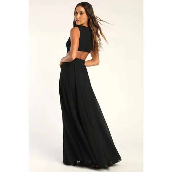 NWT Lulus Vivid Imagination Black Cutout Maxi Dress Wedding Bridesmaid Size M - Image 3