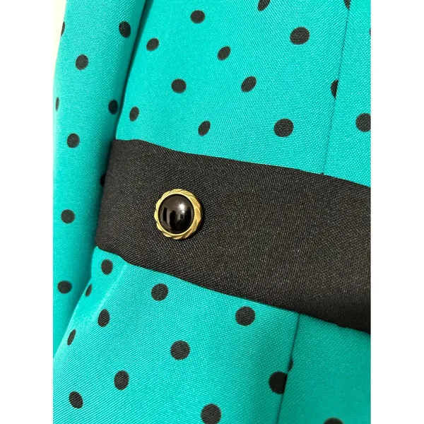 Classic Apparel Ltd 80s Vintage Teal Polka Dot Button Front Blazer Puff Shoulder - Image 5