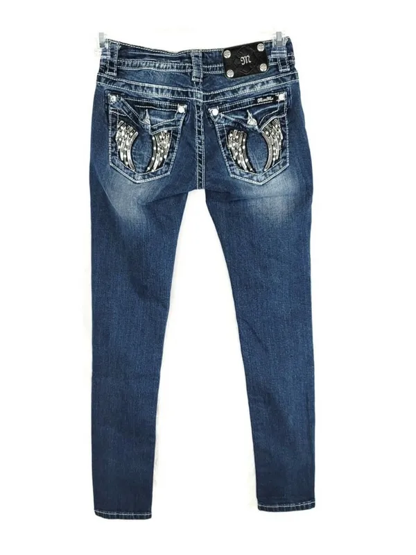 Miss Me Embellished Angel Wing Pocket Mid Rise Jeans • Size 25 - Image 3