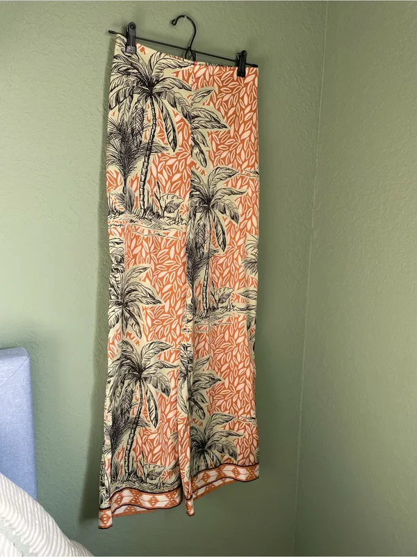 Rachel Zoe Palazzo Pants Size XS Palm Tree Tropical Vacation Resort Wide Leg - Image 4