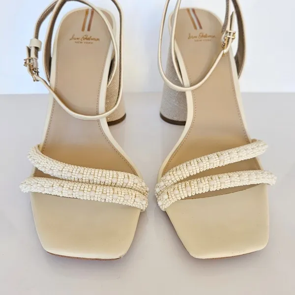 Sam Edelman Women's Ivory Kia Sandal Nappa Beaded Heels US 10‎ - Image 9