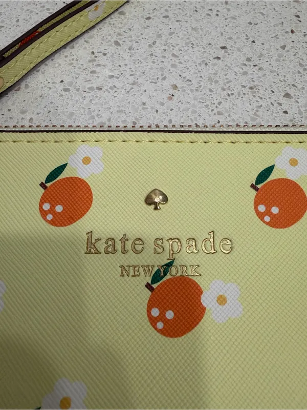 Kate Spade Wristlet Wallet Oranges With Daisy Flowers Yellow EUC - Image 3