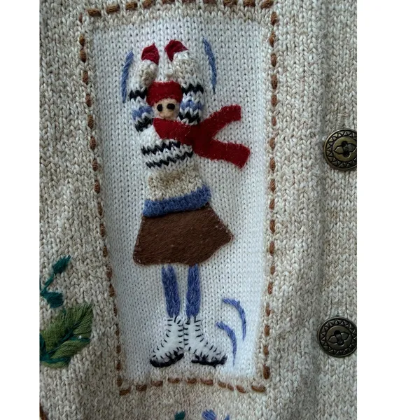Alfred Dunner Vintage Winter Embroidered Cardigan Sweater Tan XL Ramie Cotton - Image 9