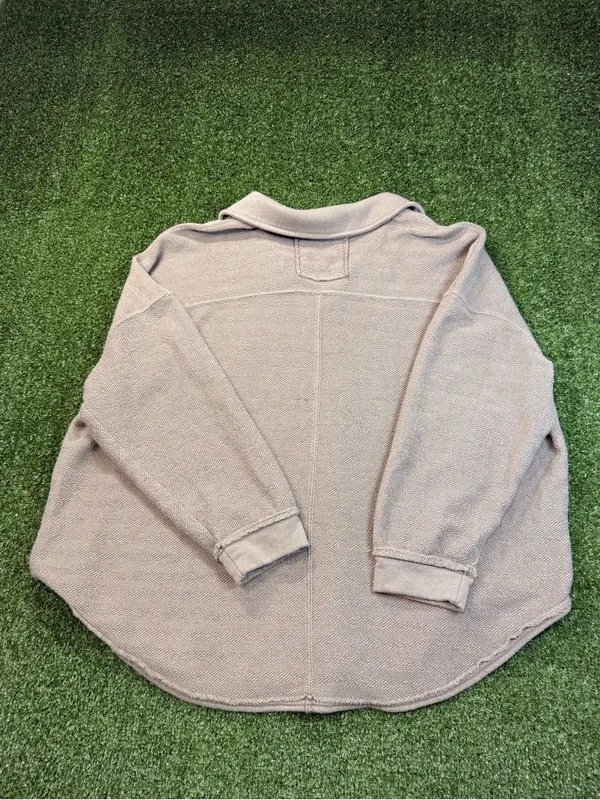 American Eagle Oversize Brown Sweater Button Henley Chevron Textured Pullover XS - Image 5