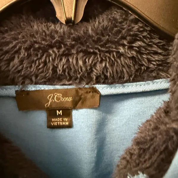 J Crew Women's Size Medium Full Zip‎ Fleece Super Plush Sherpa Jacket Navy Blue - Image 3