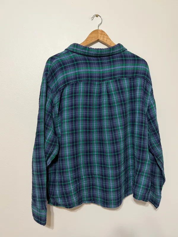 Aerie Plaid Button Up Flannel Shirt Size XXL Blue Green - Image 5
