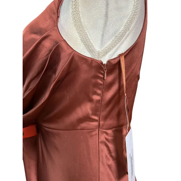 Revelry Skye Satin Side Zip Dress Size 12 Burnt Orange Double Slit NWT - Image 6