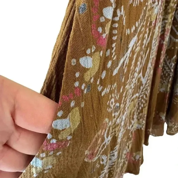 Free People Brown green hippie babydoll peasant dress balloon sleeves S #1993 - Image 6