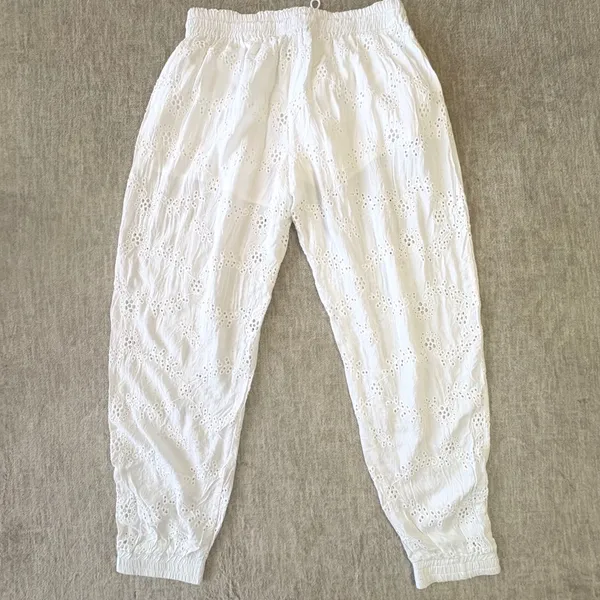 Young Fabulous &‎ Broke Eyelet Joggers Women M White Lined Pull On Boho Beach - Image 4