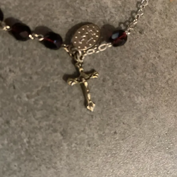 Garnet Gemstone Rosary Bracelet 6mm Miraculous medal Benedict crucifix Italy - Image 5