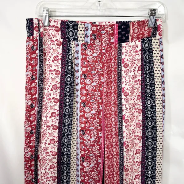 New Directions Small Capri Pants Patchwork Red Floral Striped Wide Palazzo 852 - Image 3