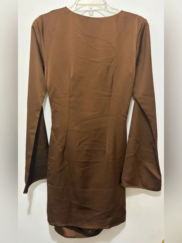 Pretty Lavish Ruched Wrap Mini Dress Brown Sz.4 NWT - Image 6