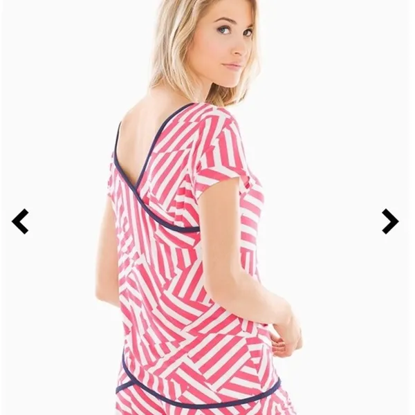 Soma Pink White Striped V-Neck Pajama Shirt Medium - Image 5