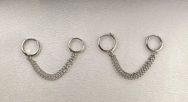 Double Piercing Dangle Chain Earrings for Women Silver - Image 3
