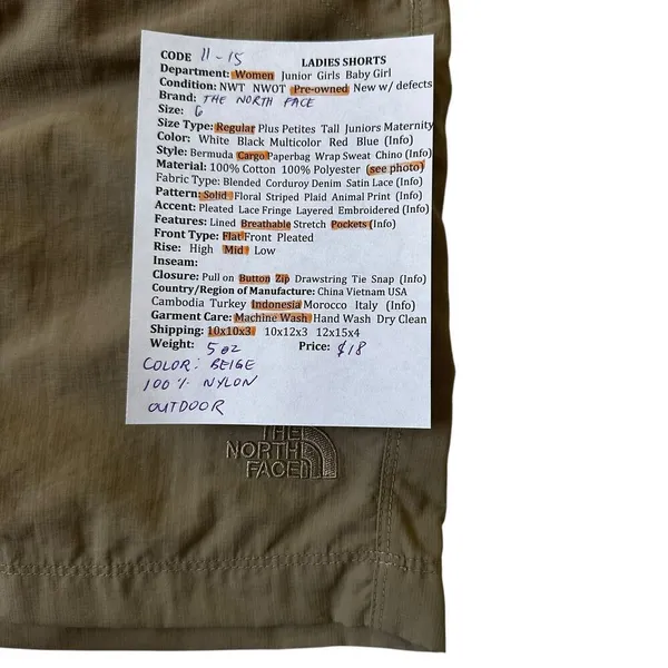 11-15 The North Face Beige Outdoor Breathable Cargo Shorts Women Size 6 - Image 8
