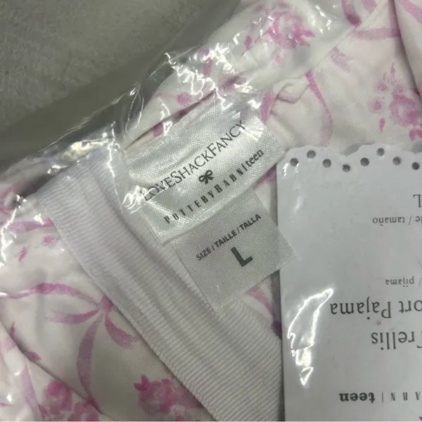 LoveShackFancy Floral Trellis Pajama Set Ruffle Bow Button Top Shorts Large NWT - Image 5