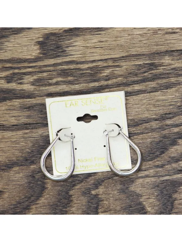 NWT Ear Sense Womens Fashion Elongated U Hoop Earrings Silver Gray 1.25" - Image 3