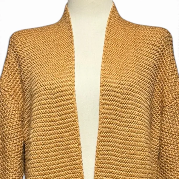 J.Jill Wool Long Sleeve Open Front Textured Knit Cardigan Fringe Saffron Small - Image 2