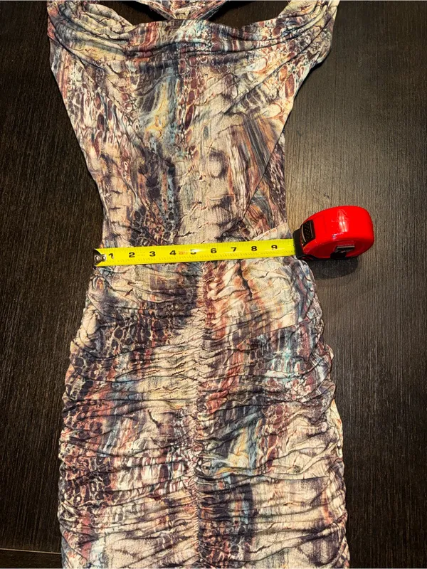 Ruched Snake Print Open Back Bodycon Mini Dress Y2K Going Out Size P/S - Image 6