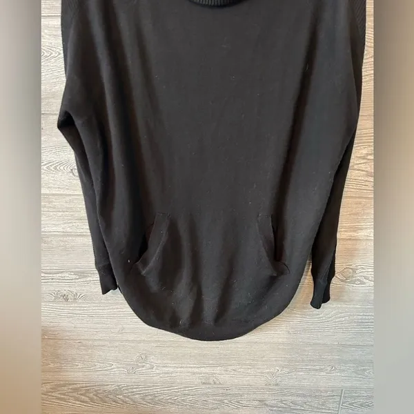 Fate Womens Black Cowl Neck Oversized Sweater Kangaroo Pocket Tunic‎ Large - Image 2