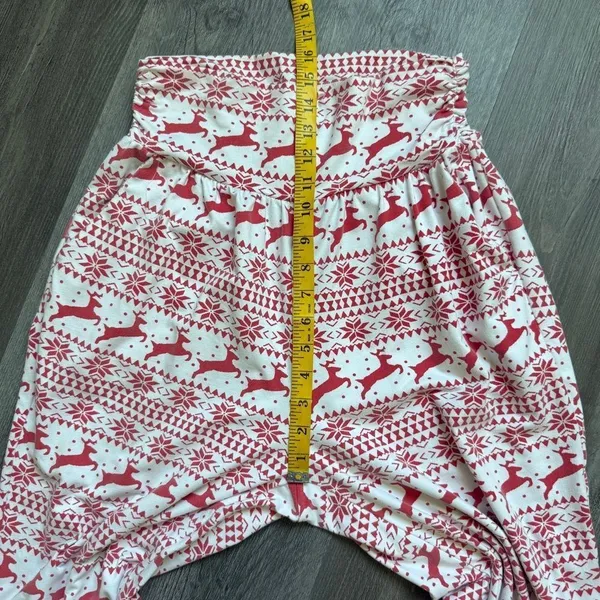 High Waisted Reindeer Christmas Pants Elastic Waist Pockets Red White - Image 8