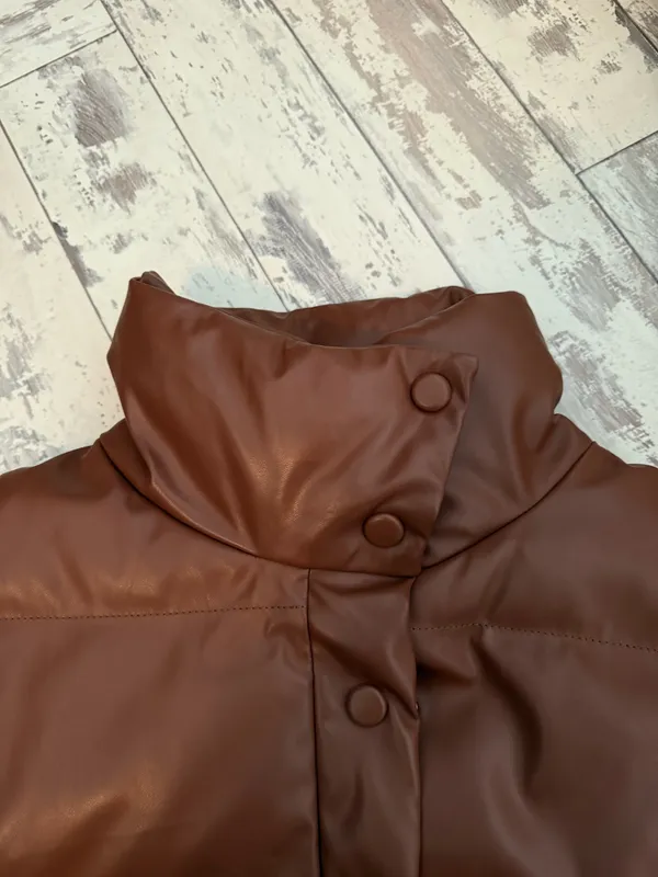 Shein Faux Leather Puffer Brown Coat - Image 5