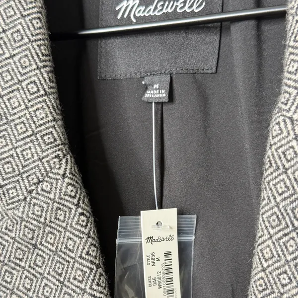 NWT Madewell Wool Crop Dorset Blazer Jacket Geo Herringbone Grey Size Medium - Image 9