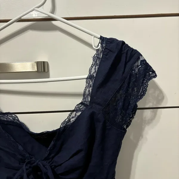 Fab Rik Navy Blue Lace Button Front Blouse - Image 4
