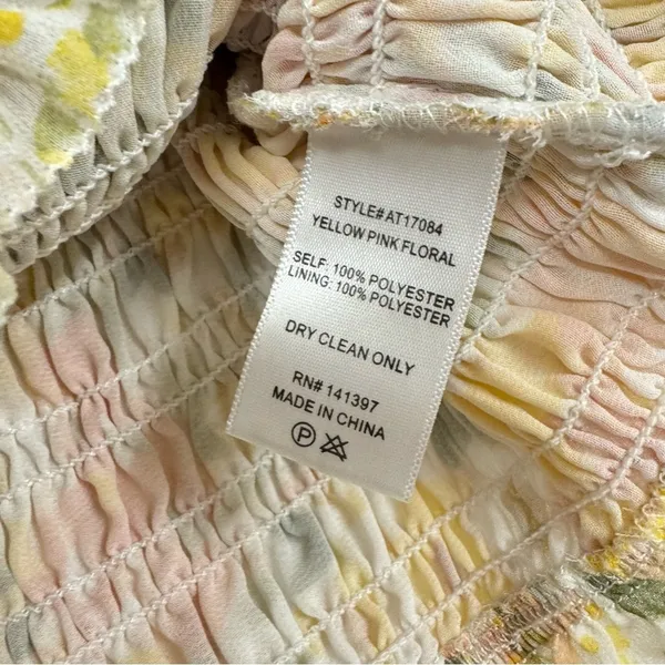 Astr Yellow Ditsy Floral Puff Sleeve Blouse Womens M Smocked Romantic Coquette - Image 5