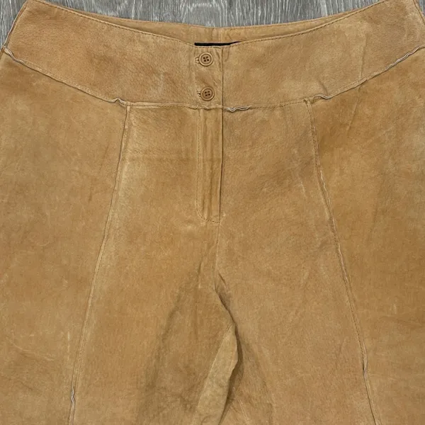 VTG Y2K Metrostyle Tan Suede Leather Patchwork Flare Pants 14 Boho Western Moto - Image 3