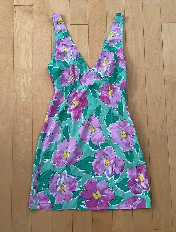 Princess Polly Quincy mini dress green and pink floral - Image 2