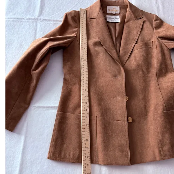 Abe‎ Schrader Vintage Tan Faux Suede Blazer Gold Crest Buttons ILGWU Size 10 - Image 10