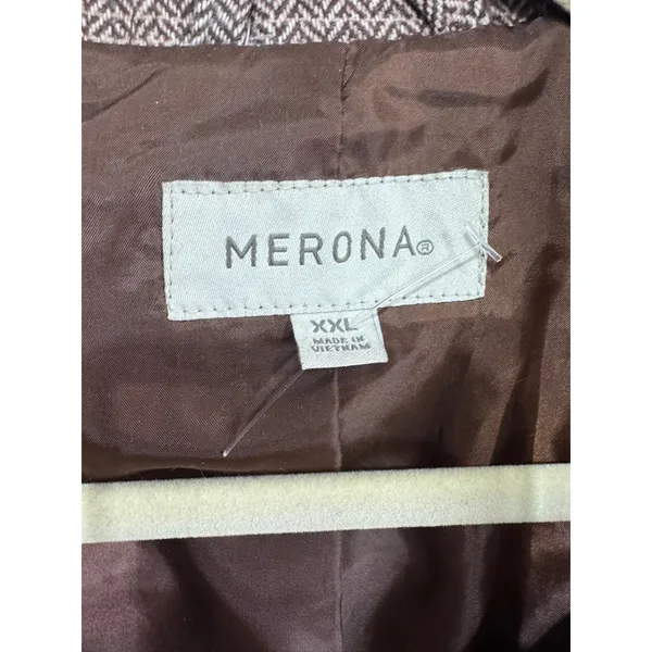 Merona Jacket Belted Herringbone Wool Blend Women's XXL Brown Tweed Workwear - Image 3