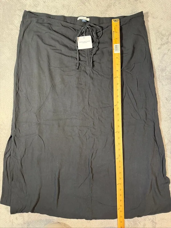 American Eagle Black Maxi Skirt XXL NEW Ruched Tie Front Side Slits Goth Boho - Image 7