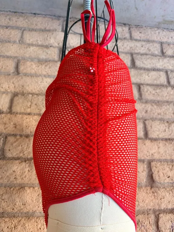 Shein | Red Fishnet Mesh Cutout Mini Dress | L - Image 3