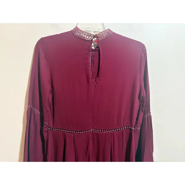 Sage The Label Mini Dress Womens S Burgundy Excellent Boho Lace Embroidered - Image 15