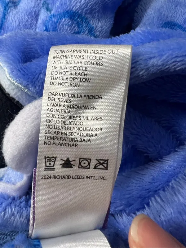 Disney Stitch Women’s One-Piece Pajama Blue Fleece Plush Hooded Size XL 16/18 - Image 8